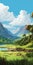 Romanticized Wilderness: Digital Painting Of Mountainous Vistas