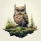 Romanticized Wilderness Owl Sitting On Wood With Soft Tonal Colors