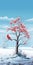 Romanticized Winter Scene: Lone Cardinal Perched On Cartoon Tree