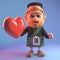 Romatic 3d Scottish man in tartan kilt with sporran holding a red heart, 3d illustration