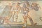 Rome. Ancient Roman floor mosaic depicting gladiators in the Galleria Borghese.