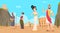 Rome background. Traditional historical landscape with citizens in authentic clothes exact vector cartoon rome people