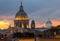 Rome City night illuminated  view  from top of Spanish Steps with Sant Ambrogio e Carlo al Corso or San Carlo al Corso basilica