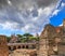 Rome cityscape: the ruins of the Forum of Nerva  Forum Transitorium and the Via dei Fori Imperiali, in the background at the top