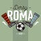 Rome Derby In Italian Label Design. Soccer Boots And Ball Flat T