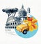 Rome famous landmarks collage. The modern art design from best views of Rome, Italy, Europe.