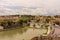 Rome, Italy - 23 June 2018: Cityscape of Rome with Tiber river and bridge viewed from  Castel Sant Angelo, Mausoleum of Hadrian
