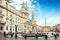 Rome, Italy, 26 April 2017. The famous Navona square /Piazza Navona/. Sant` Agnese church and La Fontana del Moro in front.