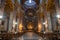 Rome, Italy - 27.10.2019: Interior of Altar Frescos Basilica Saint Ambrogio Carlo al Corso Basilica Church in Rome
