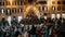 Rome, Italy-29.01.2017 Big crowd of people walking, sitting in the Piazza di spagna in Rome, Italy in the evening.