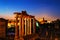 Rome, Italy. Aerial view of illuminated Roman forum