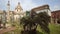 Rome, Italy - April 4, 2021: Trajan\'s Column is a Roman triumphal column in Rome, located in Trajan\'s Forum, north of