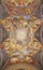 ROME, ITALY - AUGUST 28, 2021: The ceiling fresco Ealtation of holy crossin the church San Girolamo dei Croati