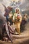 ROME, ITALY - AUGUST 31, 2021: The  painting of St. Joseph and Holy Family the church Chiesa del Sacro Cuore di Gesu