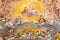 ROME, ITALY: Central part of fresco of The Glory of Heaven 1630 in main apse of church Basilica di Santi Quattro Coronati.