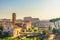 Rome, Italy city skyline with landmarks Colosseum and Roman Forum view from Palatine hill