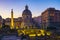 Rome, Italy - Evening view of the Roman Forum - Foro Romano - with Trajanâ€™s Forum, Trajanâ€™s Column and the Church of Most Holy