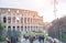 Rome, Italy - February 23, 2019: Rome cityscape colosseum view