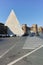 ROME, ITALY - JUNE 22, 2017: Amazing view of Pyramid of Caius Cestius and Porta St. Paolo in city of Rome