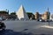 ROME, ITALY - JUNE 22, 2017: Amazing view of Pyramid of Caius Cestius and Porta St. Paolo in city of Rome