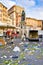 ROME, ITALY - MARCH 21, 2015: Piazza Campo de Fiori and Giordano Bruno statue in March 21, 2015 in Rome Italy. The trash made