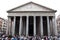 Rome, Italy - May 01, 2018: Pantheon temple portico with corinthian columns as tourist attraction