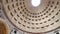 ROME, ITALY - MAY 05, 2016: Pantheon interior. Old Roman temple and view of monumental dome with light hole in the