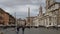 Rome, Italy - May 05, 2016: Tourists on Piazza Navona. Overcast weather. Four Rivers fountain with Egyptian obelisk in