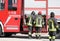 Rome, Italy - May 16, 2019: Italian firefighters in action with