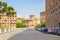 Rome, Italy - May 30, 2018: View on the classic Roman street Piazza Adriana in Rome, near Castel Sant Angelo. Simple Roman streets