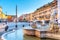 ROME, ITALY - MAY 7, 2019: Sunny morning on Navona Square, Italian: Piazza Navona, the most romantic place in Rome