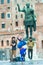 ROME, ITALY - NOVEMBER 22, 2015: Boys practice street dance under the statue of Julius Caesar in Rome, Italy, November 22, 2015.