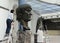 Rome, Italy - October 11, 2018: Restoration of the colossal Constantine bronze statue in Capitoline museum, Rome, Italy