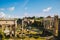 Rome, Italy - Panoramic view on the Roman Forum, Tiberius Palace and the Temple of Antoninus and Faustina from the Basilica