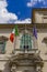 Rome, Italy Quirinal Palace entrance day view with European and Italian flag.