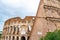 Rome,Italy. Section of the ancient Roman Colosseum, a popular European city amphitheater landmark and tourist attraction.