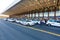 Rome, Italy - September 15, 2016: Taxi near the taxi stop and queue from people at entrance of Termini Train Station in Rome