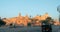 Rome, Italy. Two Military Trucks Driving On Via Dei Fori Imperiali Street In Sunny Summer Morning. Military Vehicles In