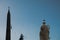 Rome,obelisk,statue with bird,bubbles on sky and plane trail composition concept