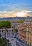 Rome panorama building evening. Rome rooftop view with ancient architecture in Italy at sunset