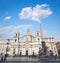 Rome - Piazza Navona in morning and Fontana dei Fiumi by Bernini and Egypts obelisk and Santa Agnese in Agone church