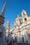 Rome - Piazza Navona in morning and Fontana dei Fiumi by Bernini and Santa Agnese in Agone church. The statue of Rio della Plata