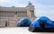 Rome, RM, Italy - August 18, 2020: Blue Sirens of Police and Ancient Monumento called Altare della Patria in Background