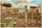 Rome ruins of ancient constructions - picture in retro style. Inscription - Welcome to Rome