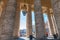 Rome, St Peter`s square view through basilica colonnade