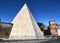 Rome street view of the Pyramid of Cestius seen from Ostiense Square