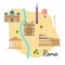 Rome. Travel map and vector landscape of buildings and famous la