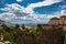 Ronda, Spain - September 06, 2015: Wide angle view of famous Ronda village situated solely on mountaintop