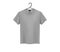 Ront view of men`s gray t-shirt Mock-up on metal hanger and light background. Short sleeve T-shirt template on background