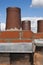 Roof and brick smoke stack